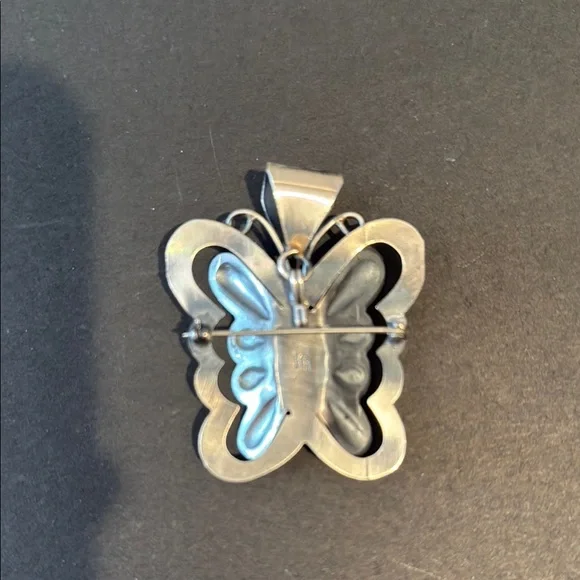 Silver and Turquoise Butterfly Pendant / Brooch - Picture 3 of 9